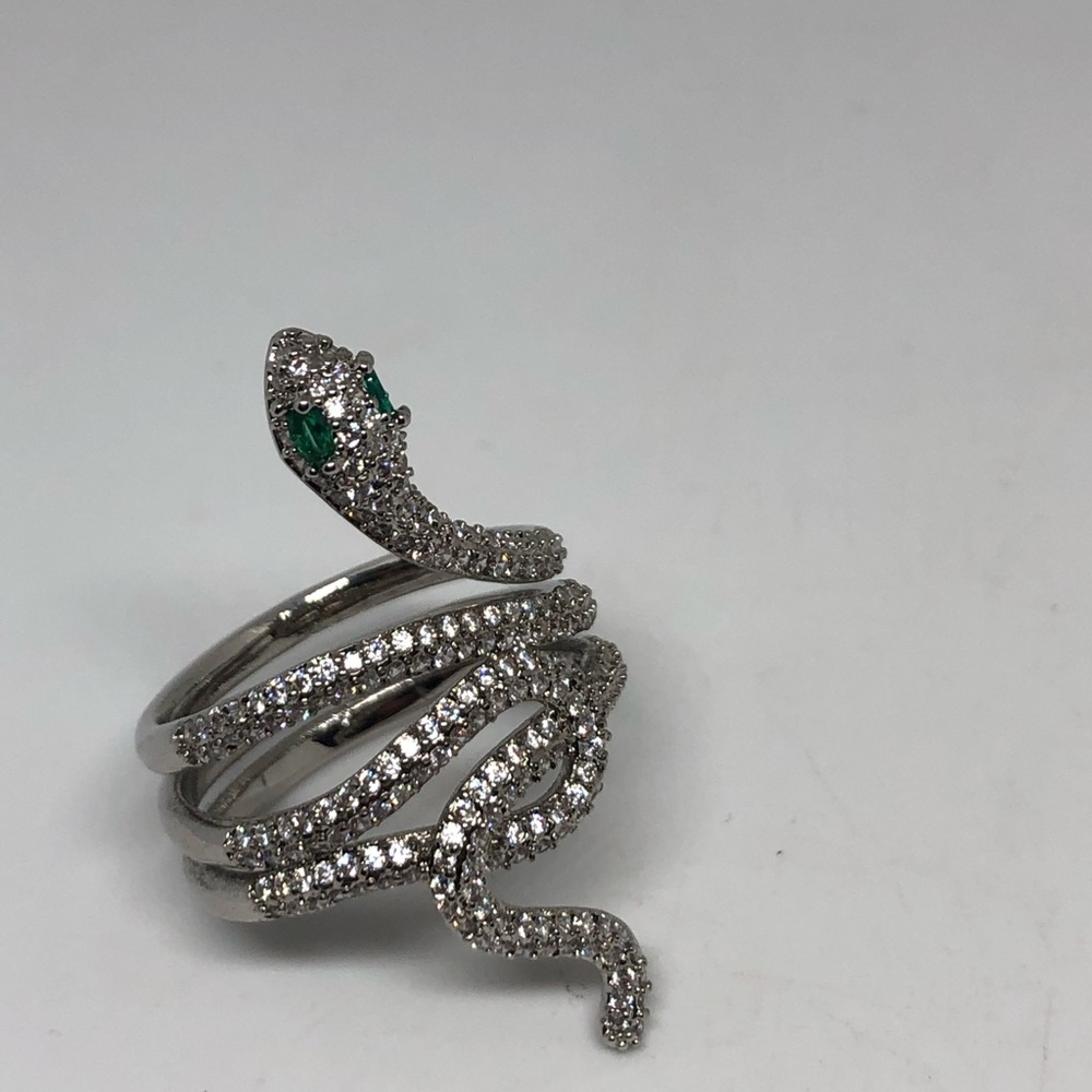 Vintage Crystal silver bronze Snake Serpent ring